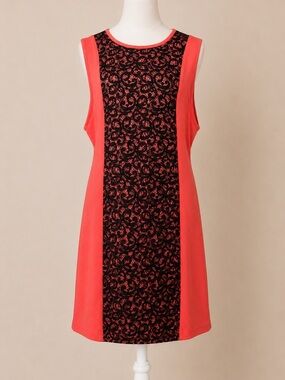 Jennifer Hudson Collection • Orange Sleeveless Sheath Dress w/ Black Lace Sz XL
